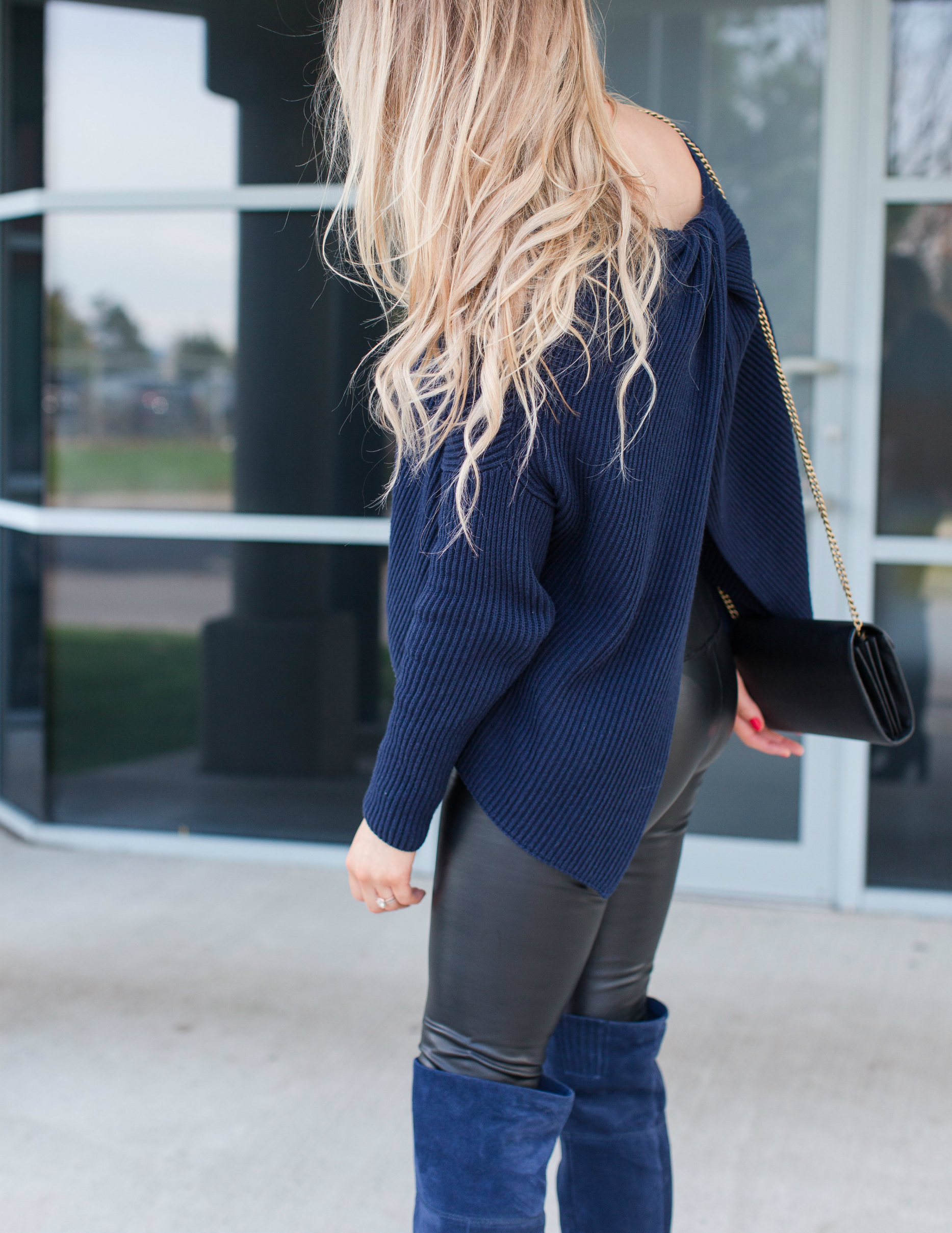 blue suede boots outfit