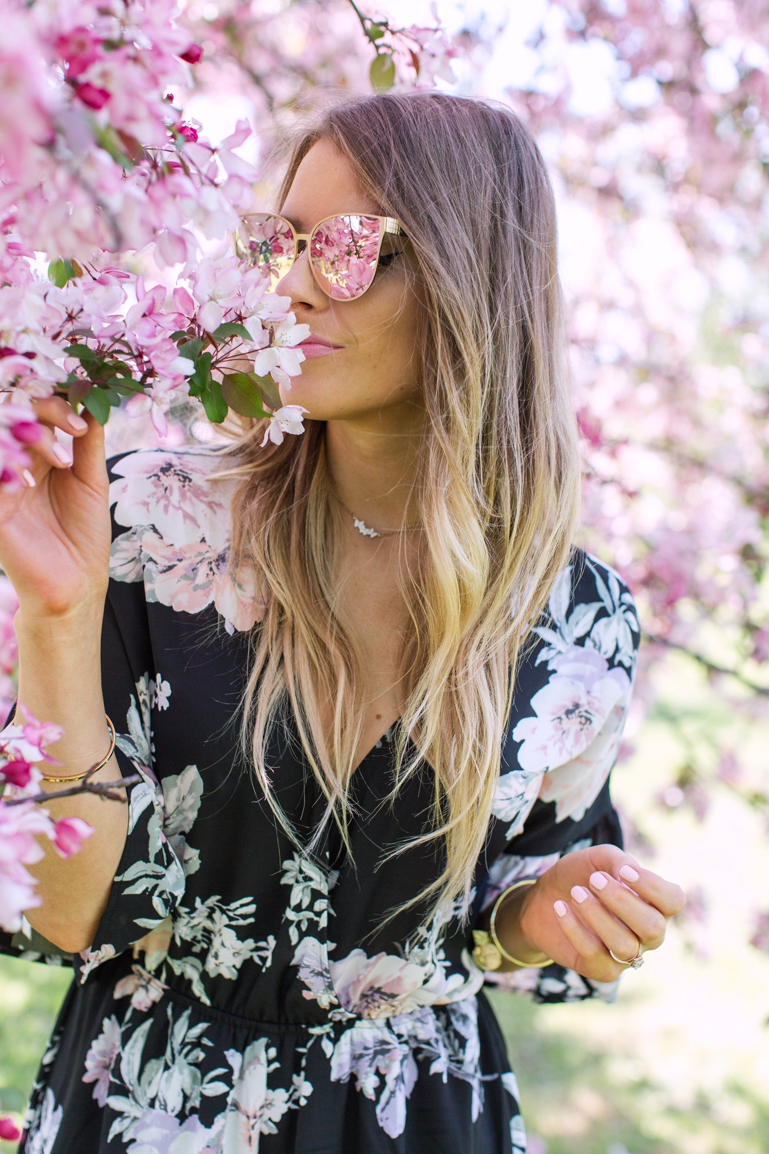 1 person, girl in sunglasses, cherry blossom trees ottawa