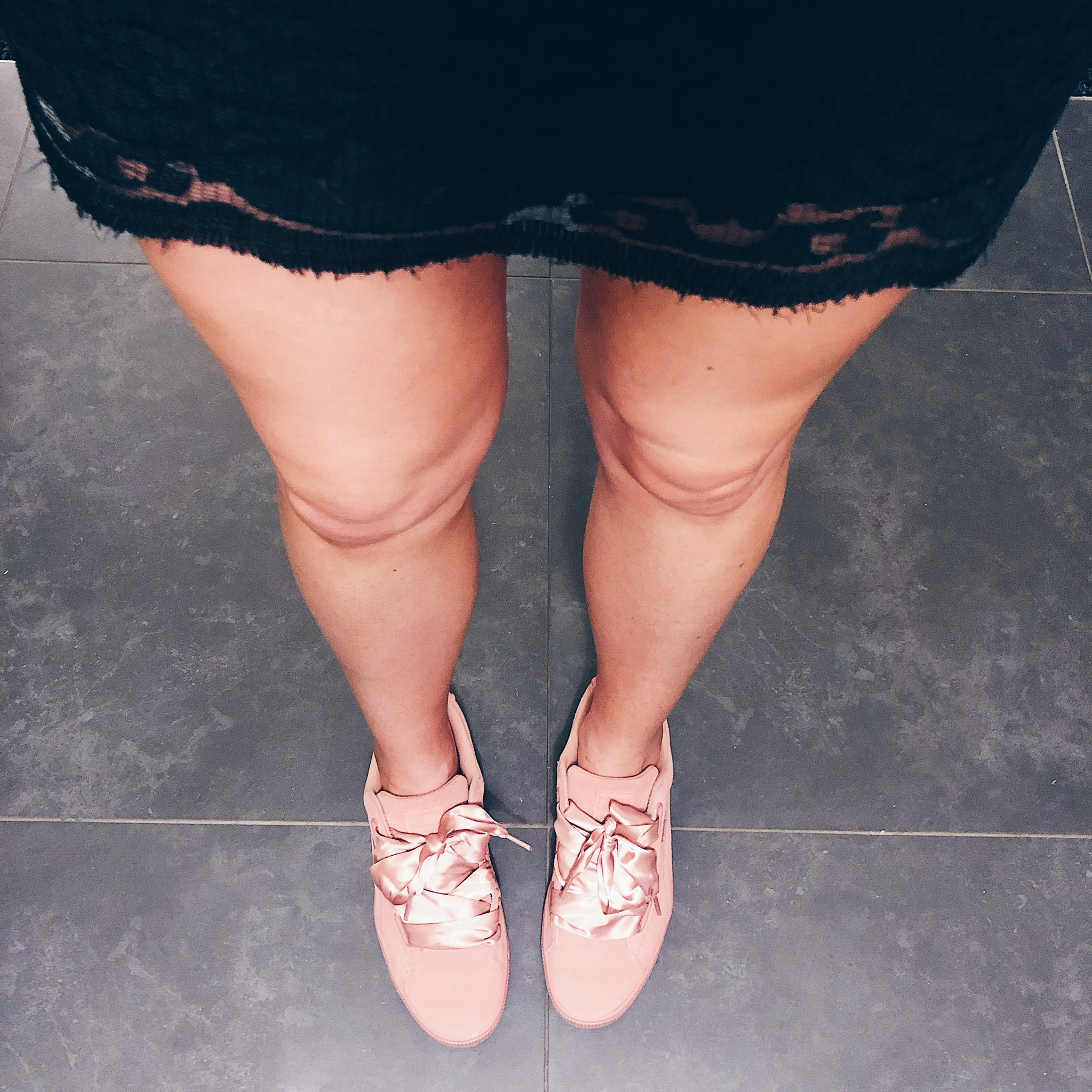 from where I stand, 1 person, pink puma sneakers