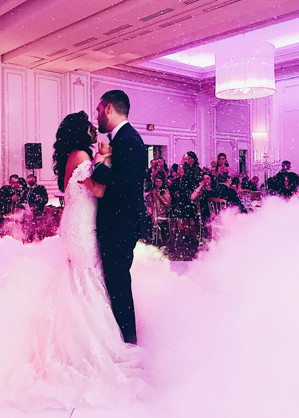 two people dancing at their wedding, Lebanese wedding dance, smoke machine dance floor