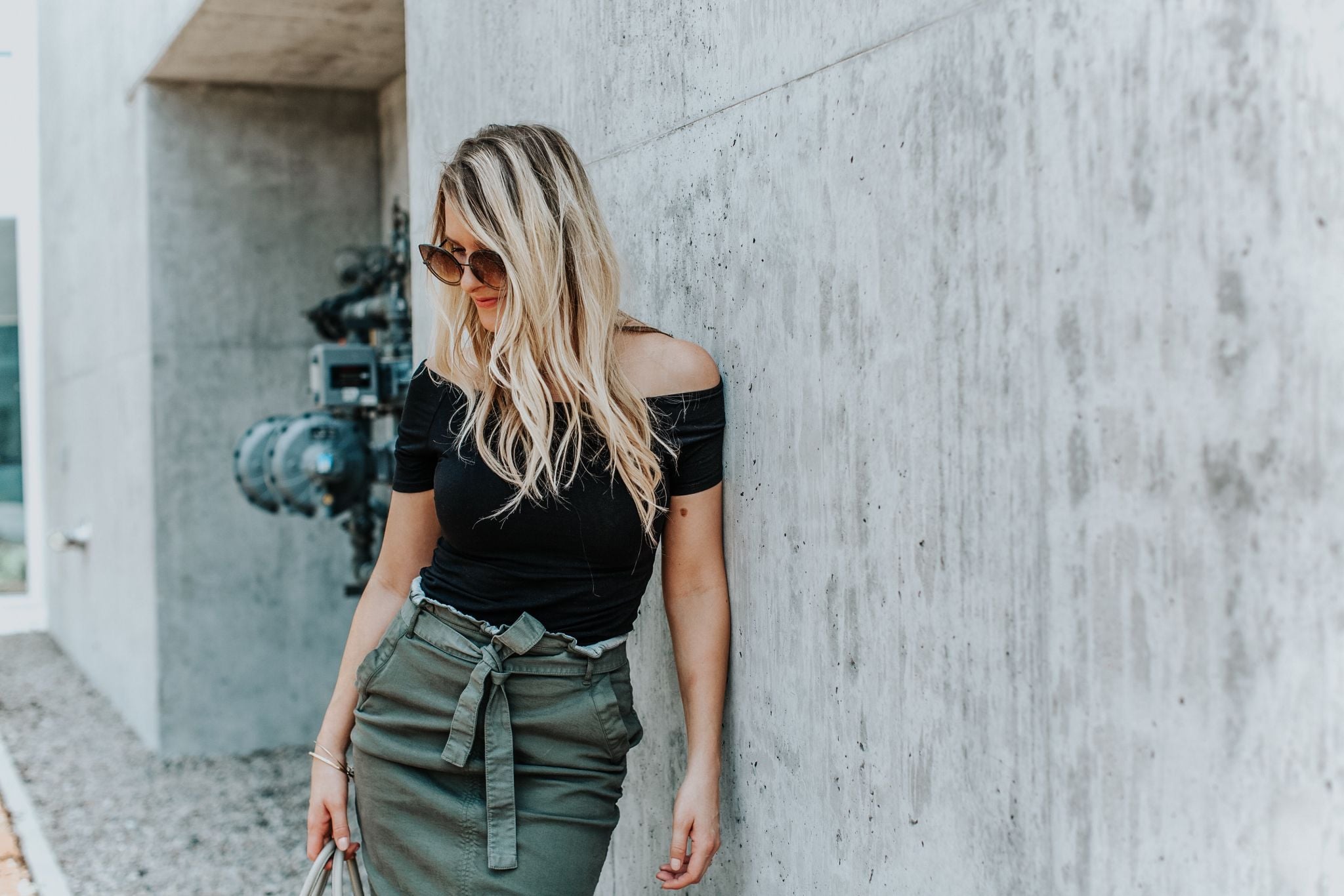 1 person, girl wearing off shoulder top with skirt