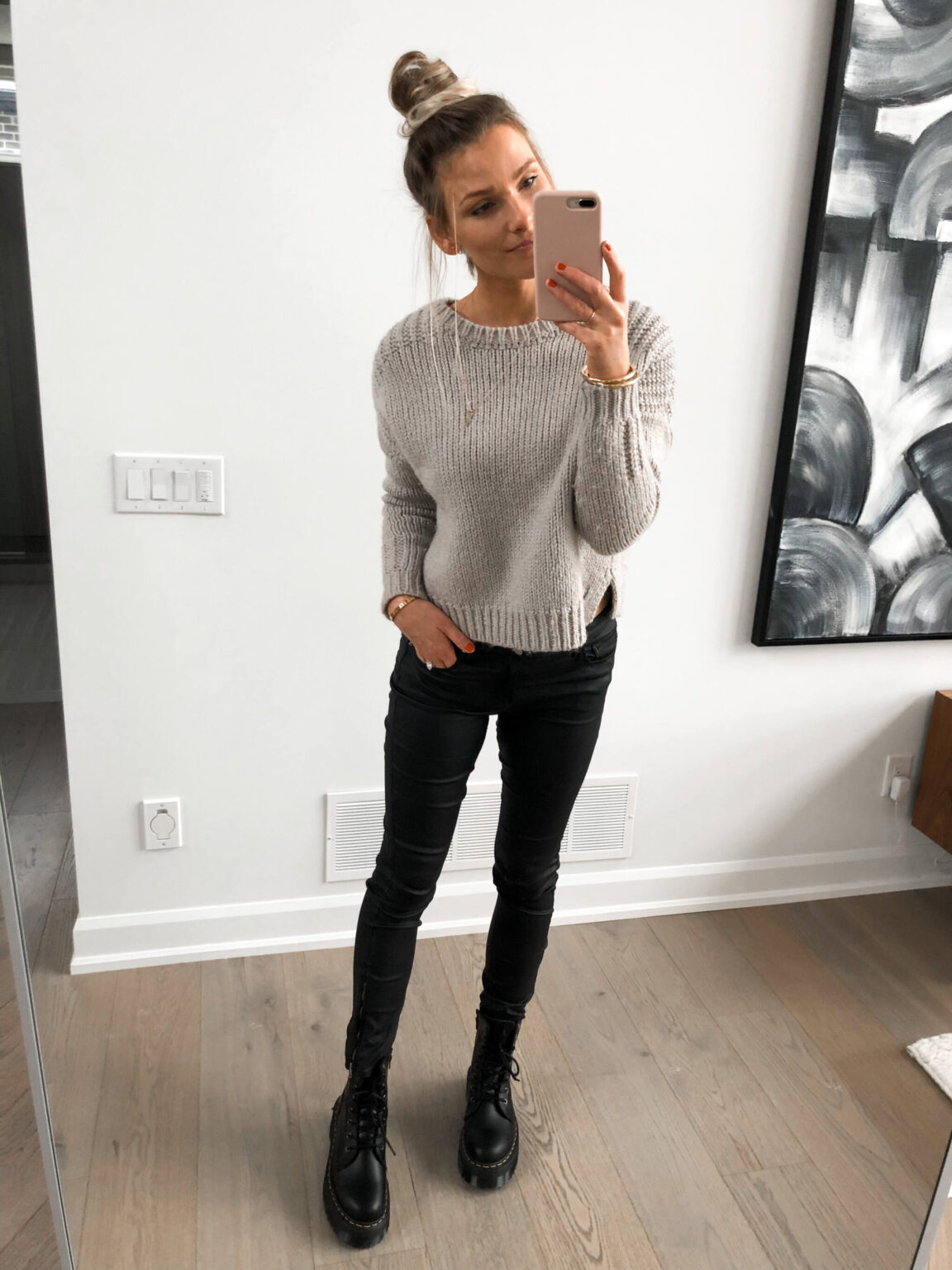 black leather trousers outfit